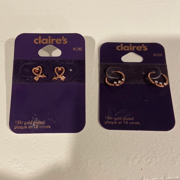 Claire's 18kt gold plated  rose gold earring bundle-new - Picture 1 of 5